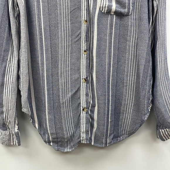 Anthropologie Maeve Chatham Striped Woven Chambray Button Down Shirt Blue Small - Picture 4 of 9